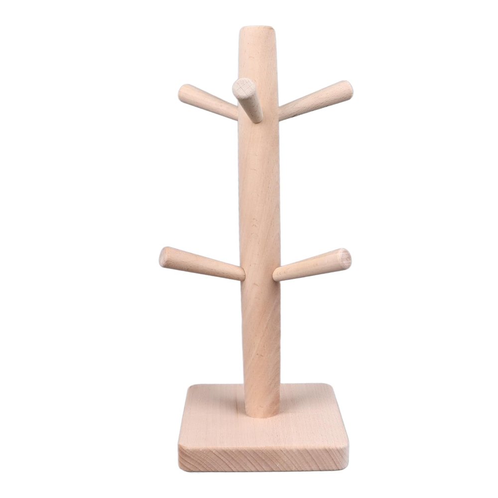 Kuuleyn Coffee Cup Mug Stand for Counter, Coffee Cup Holder with 6 Hooks, Mug Holder Tree Wood Hanger Stand with 6 Hooks Weighted Base Anti Slip Coffee Mug Rack