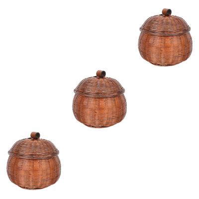 MAGICLULU 3pcs Household Holder Lid Multi-functional Storage Basket for Fruits and Eggs Vintage Pumpkin Design Lightweight and Easy to Clean for Daily Use