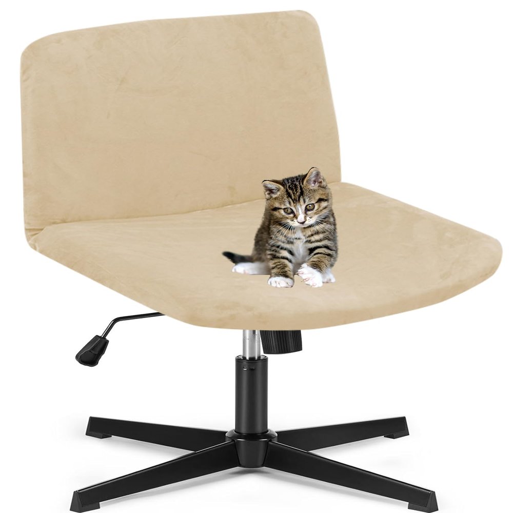 Deisy Dee Velvet Cross Legged Office Chair Covers - Upgrade Your Armless Wide Seat Computer Task Chair with Soft and Vibrant Velvet Stretch Covers - Transform Your Workspace in Minutes (Khaki)