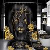 jieprom 4 Piece Black and Gold Shower Curtain Set with Rugs, Majestic Lion and Rose Floral, Luxury Waterproof Fabric Bathroom Accessories with Non-Slip Bath Mat & Toilet Lid Cover, 72" x 72" view 2