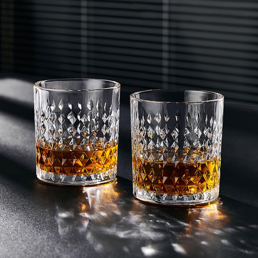 RIS LAN 11.15oz crystal whiskey glasses, premium whiskey glasses set,old fashioned glasses for drinking bourbon rum cognac scotch tequila ideal gift for men (glass set of 6)