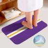 3 Pieces Bath Rug Set, Stylish Purple White Yellow Horizontal Stripes Bathroom Mat Set Non Slip & Absorbent Bath Carpet, U Shaped Contour Rug & Toilet Lid Cover view 4