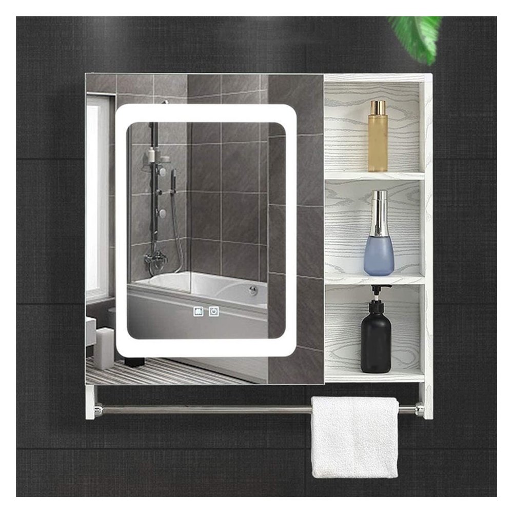 Medicine Cabinets LED Illuminated Bathroom Mirror Cabinet with Shelves, Wall-Mounted Storage Vanity Mirror Cabinet, Mirror Defogging, Large Storage Organizer Space for Bathroom, Kitchen, Bedroom ( Siz
