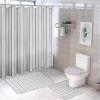 4pcs Shower Curtain Sets, Chic Girly Mint Pink Bathroom Sets with Shower Curtain, Bath Rug, U Shaped Contour Mat & Toilet Lid Cover view 1