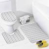 4pcs Shower Curtain Sets, Chic Girly Mint Pink Bathroom Sets with Shower Curtain, Bath Rug, U Shaped Contour Mat & Toilet Lid Cover view 4