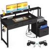 AODK Computer Desk with 4 Drawers, 48 Inch Office Desk with Printer Shelf & Built-in Power Outlet, Work Desk with Monitor Shelf for Home Small Spaces, Black view 1