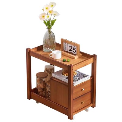KAMPCO Side Table End Table, Solid Wood Night Stand with 2 Drawers and Wheels, Bedside Table for Small Spaces Bedroom, Living Room, Coffee, 52 x 30.5 x 52.5 cm, Brown