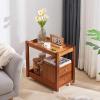 KAMPCO Side Table End Table, Solid Wood Night Stand with 2 Drawers and Wheels, Bedside Table for Small Spaces Bedroom, Living Room, Coffee, 52 x 30.5 x 52.5 cm, Brown view 2