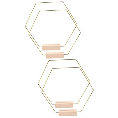 Zerodeko 4sets Hexagonal Metal with Wooden Bases of Decor for Wedding Centerpieces Party Decorations Elegant Table Ornaments Metal Hoop Crafts for Home Decor