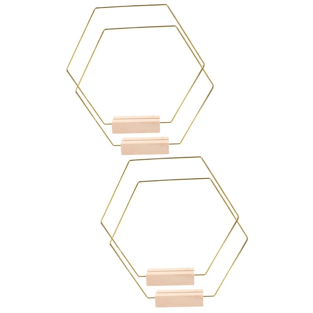 Zerodeko 4sets Hexagonal Metal with Wooden Bases of Decor for Wedding Centerpieces Party Decorations Elegant Table Ornaments Metal Hoop Crafts for Home Decor