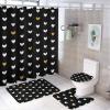 4pcs Shower Curtain Sets, Black White Gold Heart Pattern Bathroom Sets with Shower Curtain, Bath Rug, U Shaped Contour Mat & Toilet Lid Cover view 1