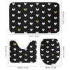 4pcs Shower Curtain Sets, Black White Gold Heart Pattern Bathroom Sets with Shower Curtain, Bath Rug, U Shaped Contour Mat & Toilet Lid Cover view 3
