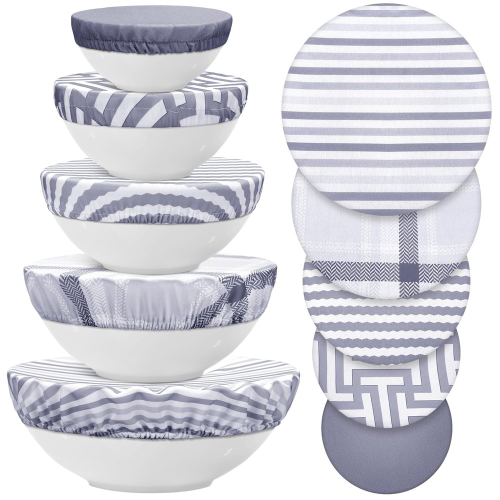 10 Pack Cloth Bowl Covers for Bread Rising - 5 Size Stretch Elastic Food Storage Container Lids - Reusable Cotton Fabric Covers for Food, Fruits, Leftovers (Fresh)
