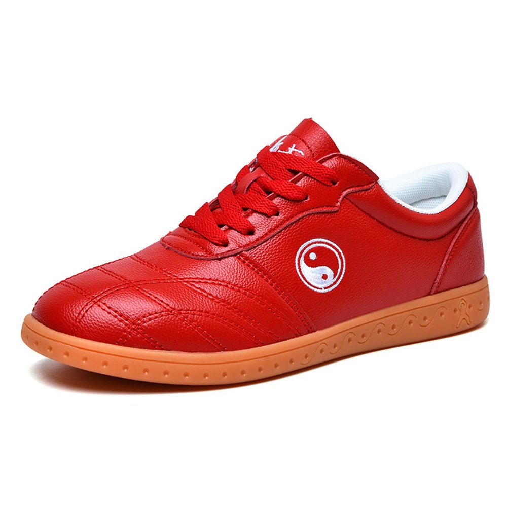 Crysterris Womens Martial Art Kung Fu Tai Chi Shoes, Men's Boxing Karate Taekwondo Training Shoes, Unisex Leather Breathable Shoes Martial Arts Shoes,Taichi Kong Fu Shoes(Size:39EU,Color:RED)