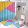 4pcs Shower Curtain Sets, Elegant Yellow Blue & Pink Bathroom Sets with Shower Curtain, Bath Rug, U Shaped Contour Mat & Toilet Lid Cover view 1