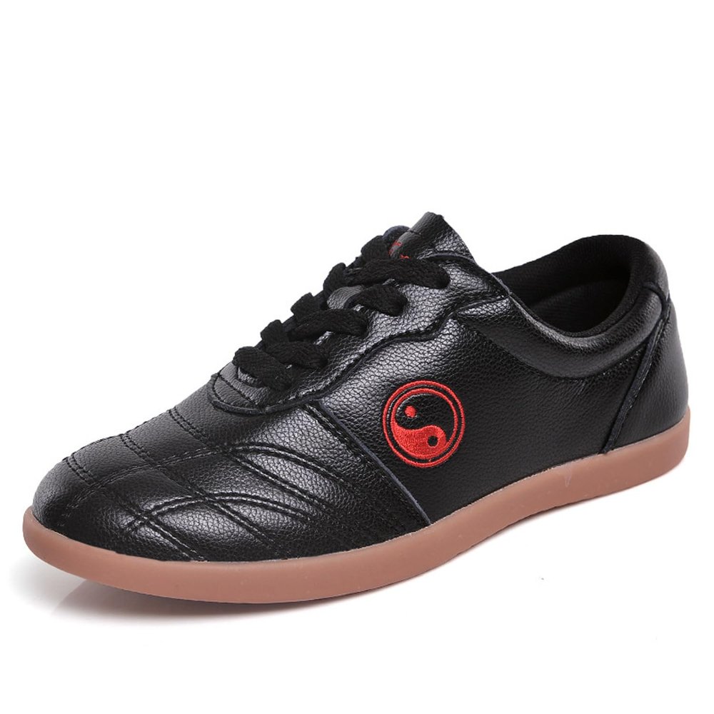 Crysterris Womens Martial Art Kung Fu Tai Chi Shoes, Men's Boxing Karate Taekwondo Training Shoes, Unisex Leather Breathable Shoes Martial Arts Shoes,Taichi Kong Fu Shoes(Size:41EU,Color:Black)