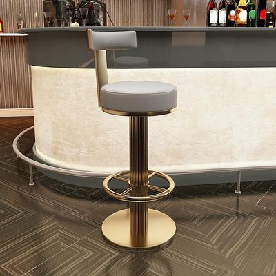 XINDAR Bar Chair, Gold Glam Round Swivel Bar Stool with Adjustable Height and Pedestal Base (Light Gray, 1 Piece)