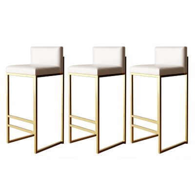 Lsoiup Counter Height Bar Stools Set of 3, Upholstered Barstools with Back, Armless Bar Chairs for Kitchen Island, PU Leather Seat, Black/Gold Metal Legs, Height 65cm, White