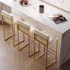 Lsoiup Counter Height Bar Stools Set of 3, Upholstered Barstools with Back, Armless Bar Chairs for Kitchen Island, PU Leather Seat, Black/Gold Metal Legs, Height 65cm, White view 4