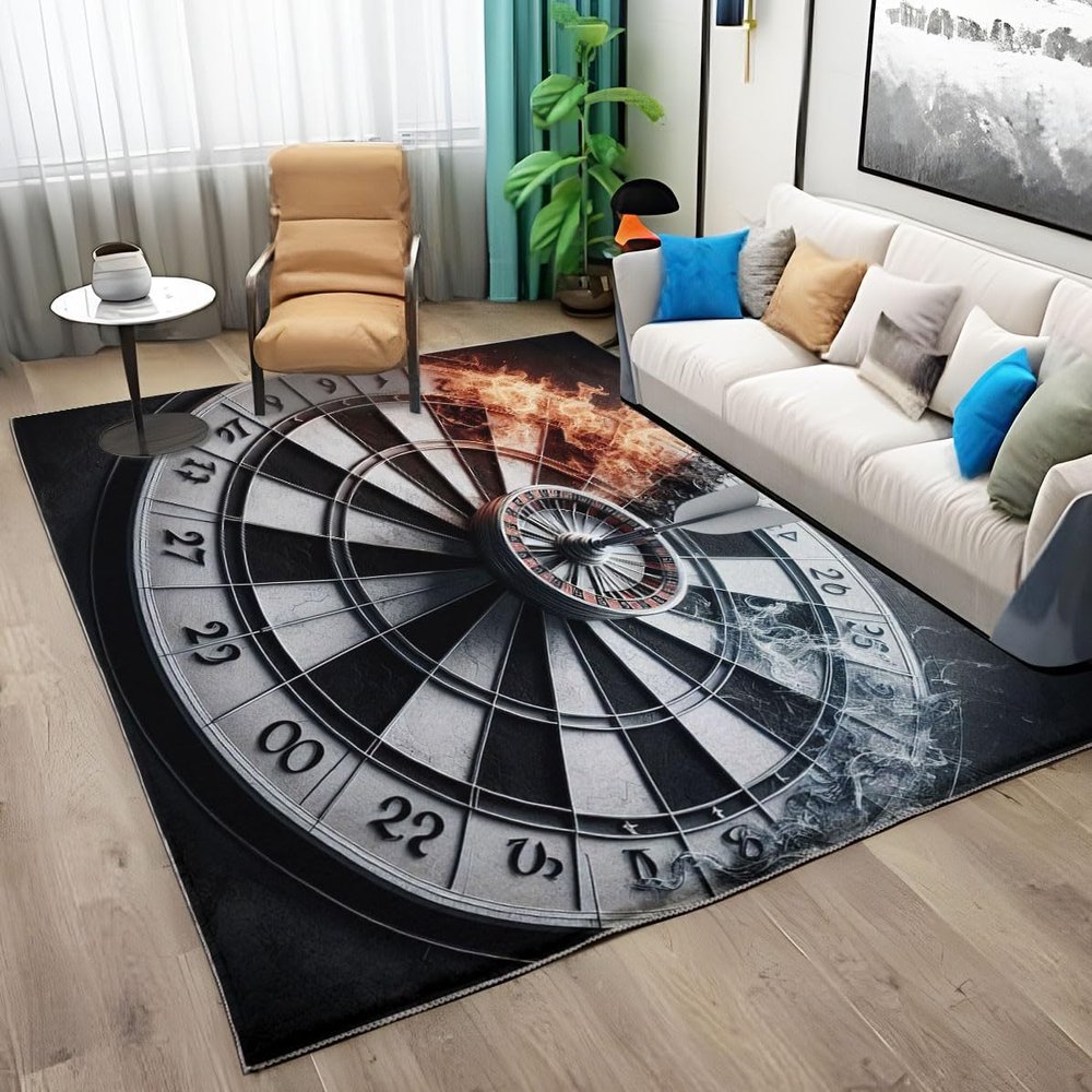 Living Room Rugs 3 x 5 ft, Area Rugs for Bedroom Light Luxury Style, Dart Target Short Pile Carpet, Black Rug with Anti-Slip Backing for Easy Clean
