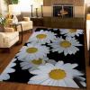 3x6 Runner Rugs Black Background with Plants Bedside Rug, Simple White Daisy Flowers Laundry Rug with Non Slip Backing for Bedroom Kitchen Sink Front Door Entryway Indoor view 2