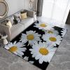 3x6 Runner Rugs Black Background with Plants Bedside Rug, Simple White Daisy Flowers Laundry Rug with Non Slip Backing for Bedroom Kitchen Sink Front Door Entryway Indoor view 3