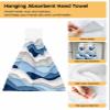 Ombre Stripes Blue Kitchen Hand Towels with Hanging Loops Set of 2 Super Soft Thick Oven Fingertip Dry Microfiber Tie Dish Towel Absorbent Cleaning Washcloth,Kitchen Geometric Grey White Coastal Waves view 2