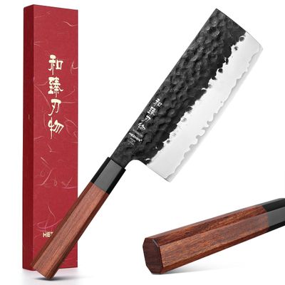 HEZHEN 6.9 inch Nakiri Knife,3 Layers High Carbon Composite Forging Steel, 10Cr15CoMoV Steel Core,Razor Sharp Kitchen Knife, Redwood Octagonal Handle with Premium Gift Box