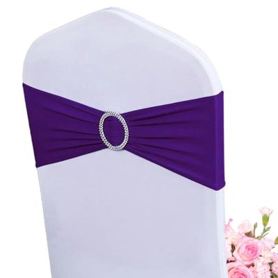 Albassa Chair Sashes Spandex Stretch Chair Bows with Buckle Slider for Wedding Party Decorations (Purple, 50PCS)