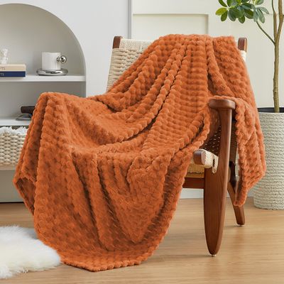 EXQ Home Fall Blanket Twin Size for Couch or Bed - 3D Imitation Turtle Shell Jacquard Decorative Fleece Blankets - Cozy Soft Lightweight Fuzzy Flannel Blanket Suitable for All Seasons(60"80",Orange)