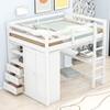 Full Loft Bed with Desk & Wardrobe, Solid Wood Loft Bed with 3 Storage Drawers and Shelves, High Loft Bed Frame with Storage Wardrobe for Kids Teens Adults, White view 1
