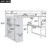 Full Loft Bed with Desk & Wardrobe, Solid Wood Loft Bed with 3 Storage Drawers and Shelves, High Loft Bed Frame with Storage Wardrobe for Kids Teens Adults, White view 2