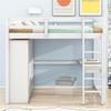 Full Loft Bed with Desk & Wardrobe, Solid Wood Loft Bed with 3 Storage Drawers and Shelves, High Loft Bed Frame with Storage Wardrobe for Kids Teens Adults, White view 3