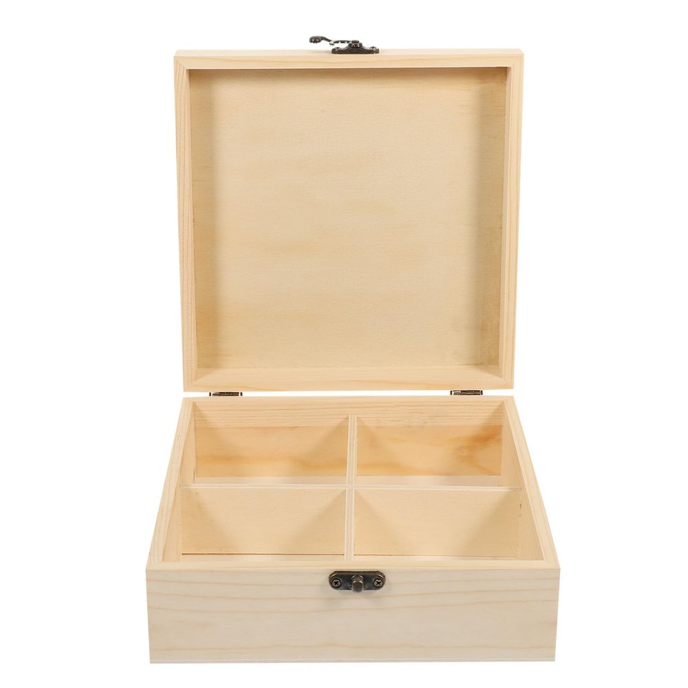 Alipis Mini Wooden Tea Bag Storage 4 Compartments Teabox Organizer Natural Material