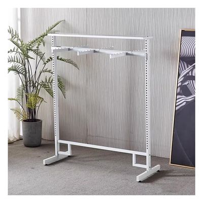 Modern Clothing Store Garment Rack, Floor-Standing Clothing Display Stands Double Sided Metal Storage Shelves Retail Display Rack Adjustable Lifting Hanging Clothes Racks ( Color : White , Size : 120x