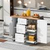 K&K Rolling Kitchen Island With Storage, Cart With Rubber Wood Top, 3 Drawer, 2 Slide-Out Shelf and Internal Storage Rack, on Wheels With Spice Rack & Tower Rack, White view 1