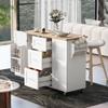 K&K Rolling Kitchen Island With Storage, Cart With Rubber Wood Top, 3 Drawer, 2 Slide-Out Shelf and Internal Storage Rack, on Wheels With Spice Rack & Tower Rack, White view 4
