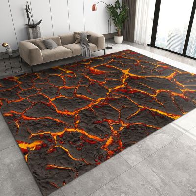 4x5 Area Rugs 3D Flame Optical Illusion Boys Rugs for Bedroom, Flaming Lava and Vintage Crackled Rock Kids Room Rug Soft Fuzzy Washable for Living Room Game Room Coffee Table