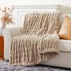 BATTILO HOME Beige Faux Fur Throw Blanket for Bed, Large Double Side Reversible Ruched Rabbit Fur Blanket for Couch, Living Room, Soft Warm Mink Cozy Blanket, 60x80 Inch view 2