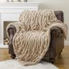 BATTILO HOME Beige Faux Fur Throw Blanket for Bed, Large Double Side Reversible Ruched Rabbit Fur Blanket for Couch, Living Room, Soft Warm Mink Cozy Blanket, 60x80 Inch view 3