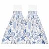 Starfish Seashells Kitchen Hand Towels with Hanging Loops Set of 2 Super Soft Thick Fingertip Dry Microfiber Tie Dish Towel Absorbent Cleaning Washcloth,Kitchen Blue Beach Boho Nautical Coastal Ocean view 1