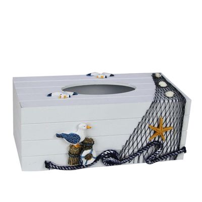 Amosfun Craft Tissue Box Mediterranean Pattern Wooden Material Storage Container Home Office Decor