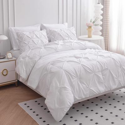 White Full-XL Comforter Set - 7 Piece Pinch Pleated Bed in a Bag - 600 Thread Count 100% Egyptian Cotton Bedding Set - (18 inch Deep Pocket Sheet Set and 500GSM Comforter)