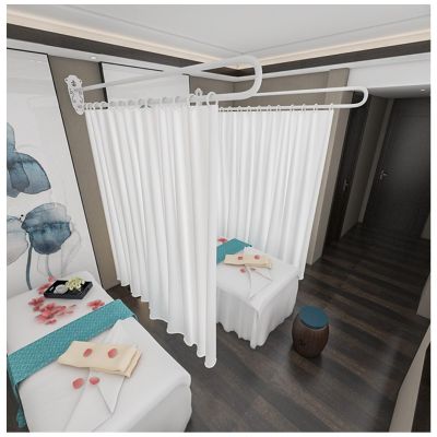 2 Pcs Wall Privacy Screen Room Divider, Patio Door Curtain - Metal Support Wall Mounted, Grommets Partition Panels for Beauty Salon Living Room, 200cm / 230cm Long ( Color : White Pole+Curtain , Size