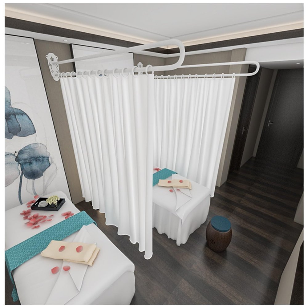 2 Pcs Wall Privacy Screen Room Divider, Patio Door Curtain - Metal Support Wall Mounted, Grommets Partition Panels for Beauty Salon Living Room, 200cm / 230cm Long ( Color : White Pole+Curtain , Size