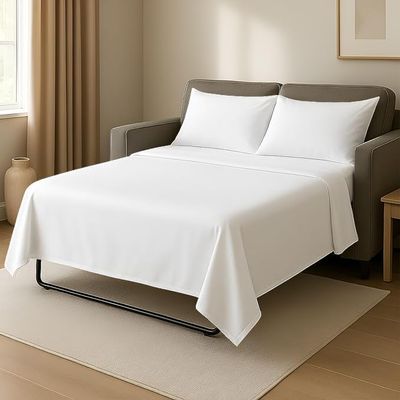 Olivia Rocco 4Pcs Sleeper Sofa Bed Sheet Set Queen Size (60" x 74" x 5") White Solid 100% Egyptian Cotton 1000 Thread Count Fit Up to 5" inches Deep Mattress.