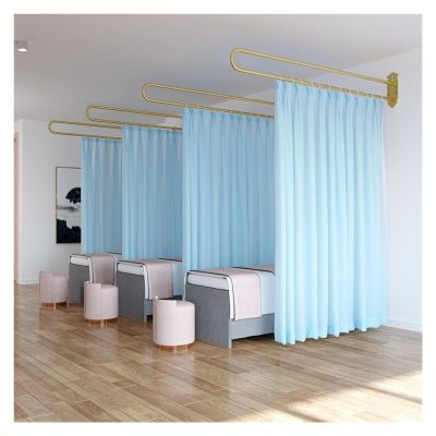 Beauty Salon Room Divider Curtain with Gold U Shape Metal Rod, Wall Mounted Privacy Draperies Panels for Hospital Spa Bed Between, Set of 1 Screen Partitions Separater ( Color : Blue , Size : WXL 2.3m