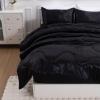 A Nice Night 5PCS Satin Silky Soft Quilt Luxury Super Soft Microfiber Bedding Thin Comforter Set Queen,Black view 1