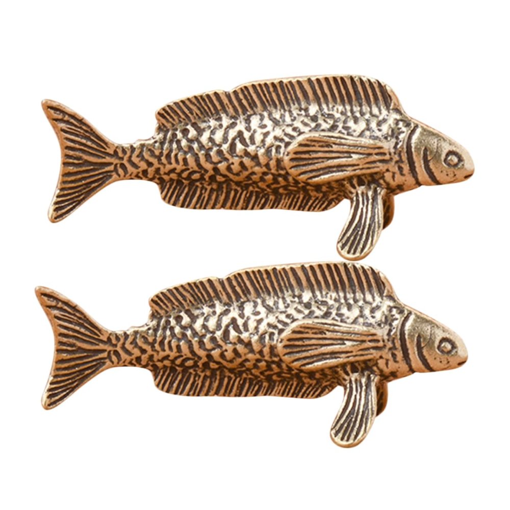 ABOOFAN 2pcs Brass Fish Figurine Vintage Style Animal Decor for Home Office Tabletop Compact Brass Ornament for Desktop Decoration Rustic Fish Statues