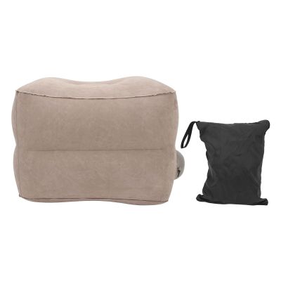 Inflatable Travel Foot Rest Pillow,Foot Rest Pillow Inflatable Two Layer Single Air Valve PVC Flocking Portable Reducing Fatigue Airplane Foot Pillow for Office Home Train Travel (Grey)